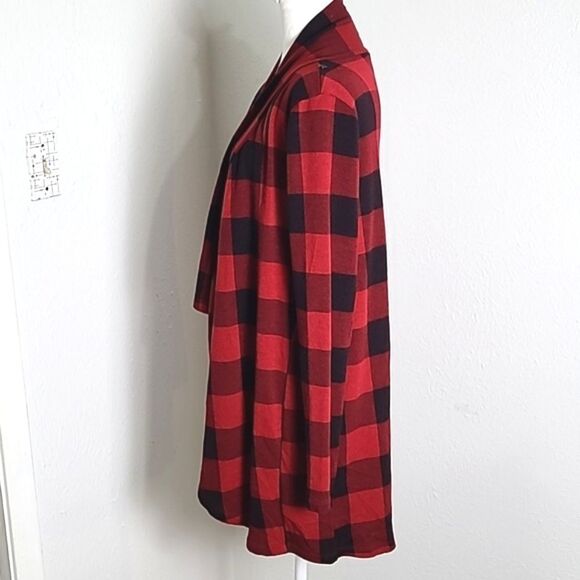 The Limited Long Jacket with Waterfall Collar, Red/Black Check Squares, Sz Large - Picture 5 of 9